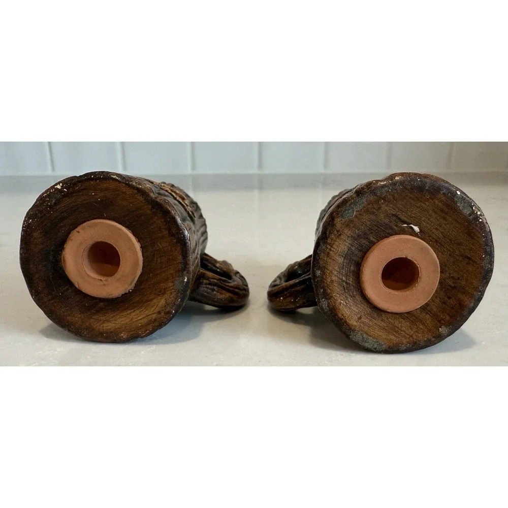 Vintage Ceramic Salt & Pepper Shaker‎ Set Wood Tree Stump With Handles